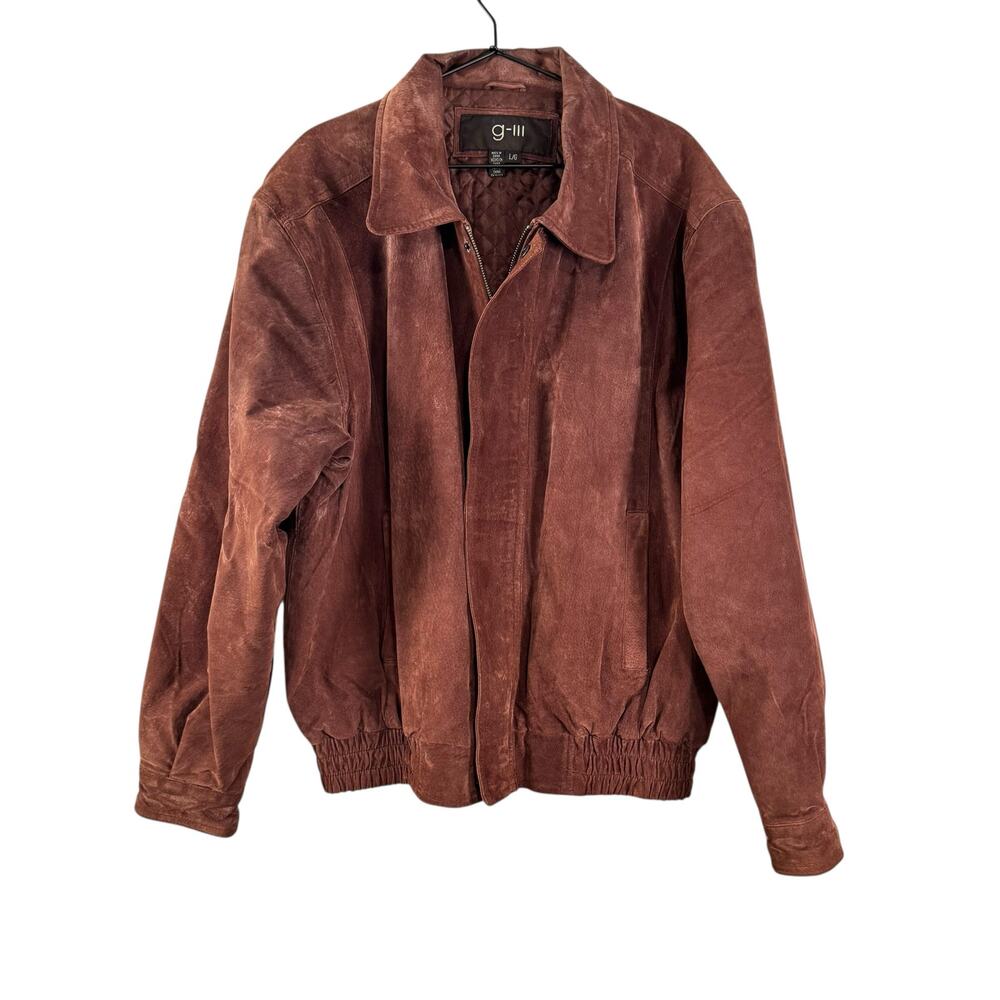 Vintage G-III Suede Leather Jacket Quilted Lined Brown Bomber Workwear Mens L